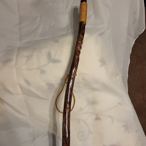 58" Natural Wood Grooved Grip Nylon Wrist Strap Handmade Walking Hiking Stick - Picture 4 of 11